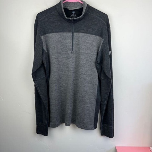 Kuhl Men's Ryzer 1/4 zip pull over sweater in "Black/ Koal" Black/gray size L - Picture 2 of 10